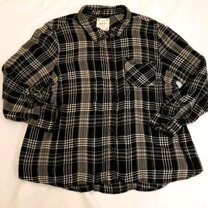 Style & Co Plaid Button Down Shirt Black White Women's Extra Large XL